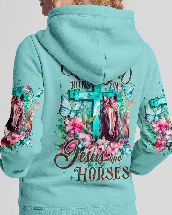 Christianartbag 3D T-Shirt For Women, Runs On Jesus And Horses, Christian Shirt, Faithful Fashion, 3D Printed Shirts for Christian Women, CAB3D01030624.