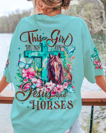 Christianartbag 3D T-Shirt For Women, Runs On Jesus And Horses, Christian Shirt, Faithful Fashion, 3D Printed Shirts for Christian Women, CAB3D01030624.