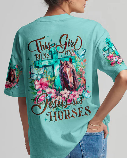 Christianartbag 3D T-Shirt For Women, Runs On Jesus And Horses, Christian Shirt, Faithful Fashion, 3D Printed Shirts for Christian Women, CAB3D01030624.