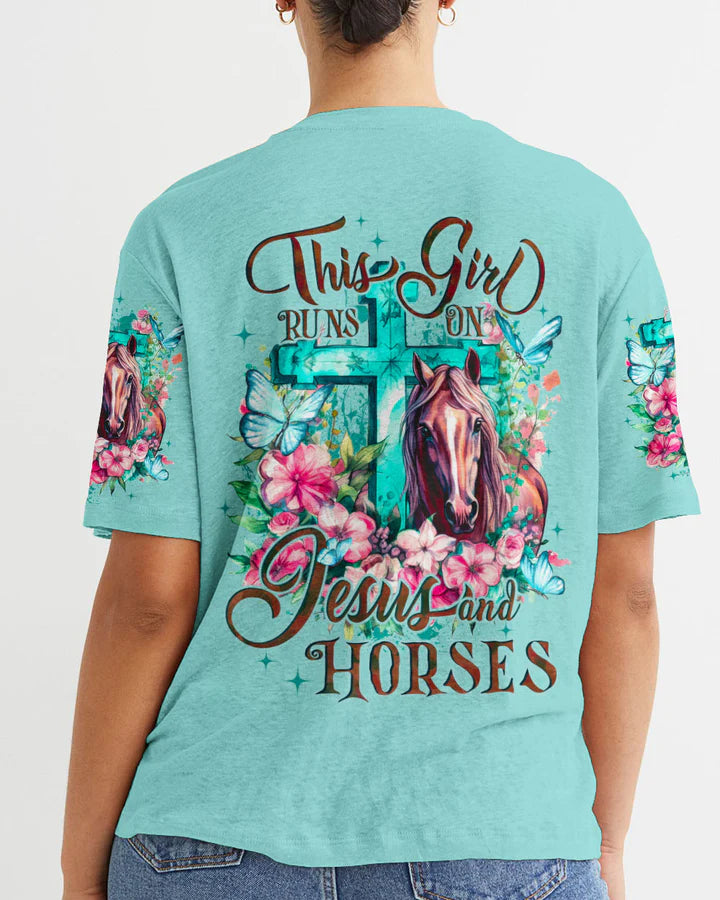 Christianartbag 3D T-Shirt For Women, Runs On Jesus And Horses, Christian Shirt, Faithful Fashion, 3D Printed Shirts for Christian Women, CAB3D01030624.