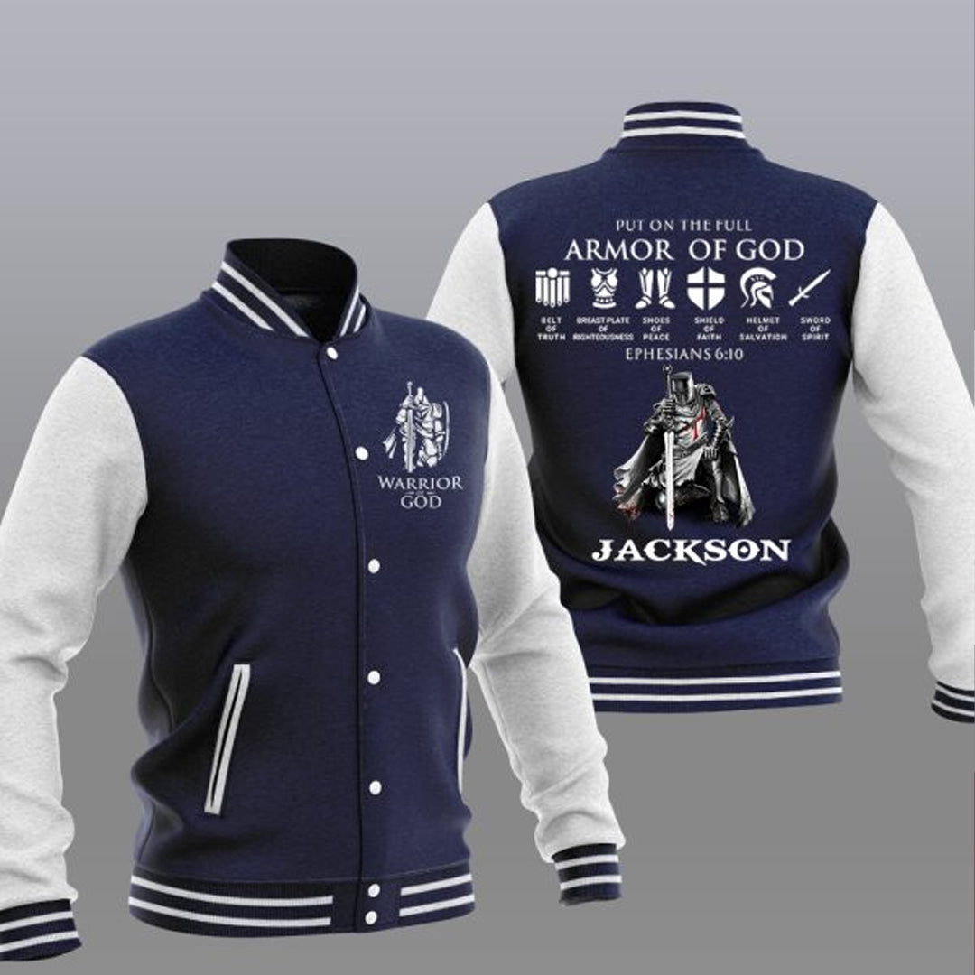 Christianartbag Baseball Jacket, Put On The Full Armor Of God Personalized Baseball Jacket, Personalized Baseball Jacket, CAB010912. - Christian Art Bag