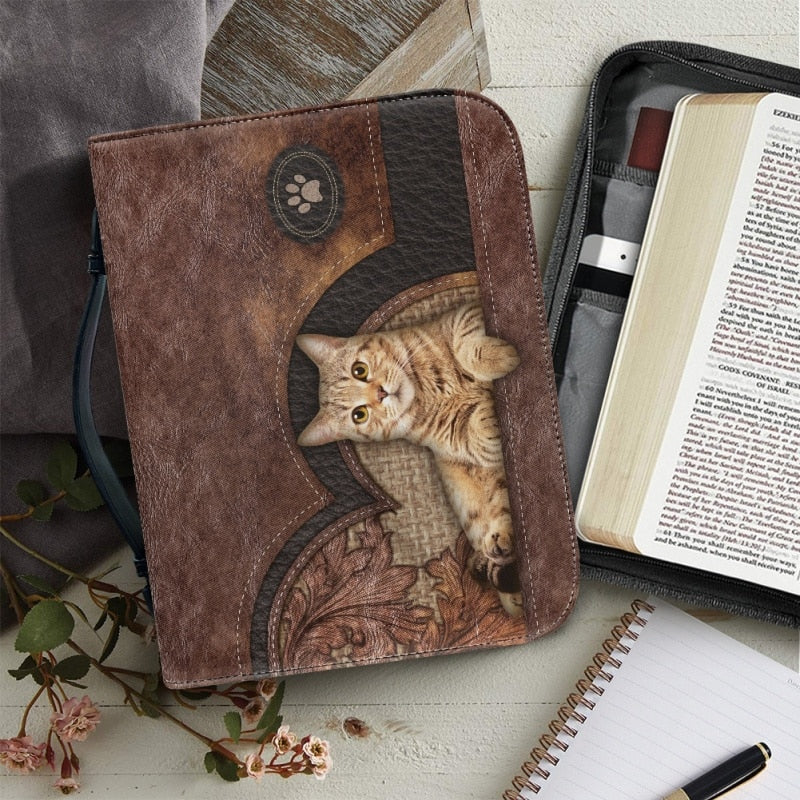 Christianartbag Bible Cover, Leather Animals Print Luxury PU Bible Cover Case Handbag For Women Storage Study Book Holy Boxes Zippered Bags. - Christian Art Bag