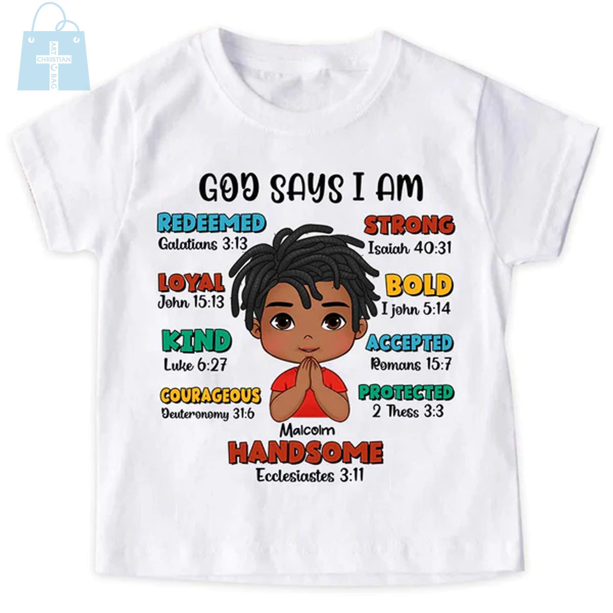 Christianartbag T-shirt, God Says Bible Verses T-Shirt, Children's Printed T-Shirts, CABTK03090923. - Christian Art Bag