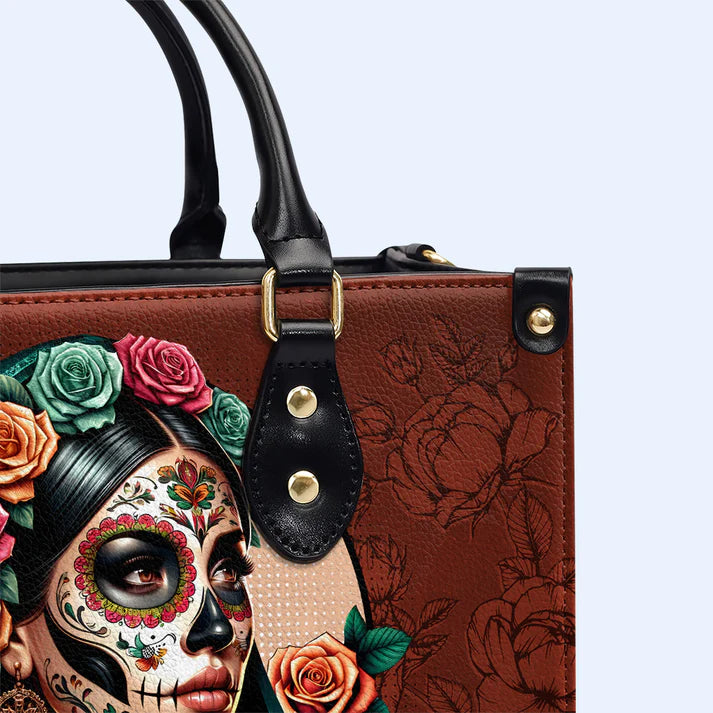 Chicana Strength Custom Leather Tote - CHRISTIANARTBAG Tribute to Resilience - CABLTHB14310324.