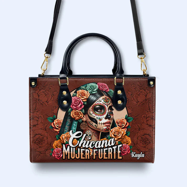 Chicana Strength Custom Leather Tote - CHRISTIANARTBAG Tribute to Resilience - CABLTHB14310324.