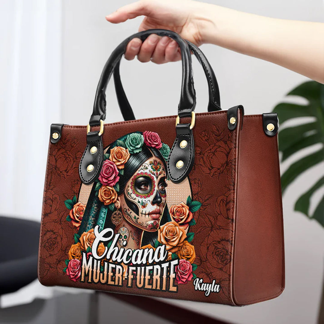 Chicana Strength Custom Leather Tote - CHRISTIANARTBAG Tribute to Resilience - CABLTHB14310324.