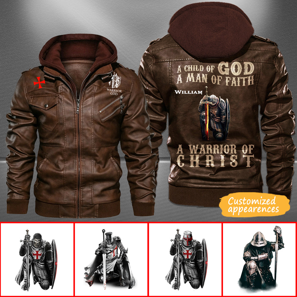 Christianartbag Leather Jacket, A Child Of God, A Man Of Fath, A Warrior Of Christ Personalized Leather Jacket, Warm Jacket, Winter Outer Wear, Gift for Him, CABJKL01061123. - Christian Art Bag