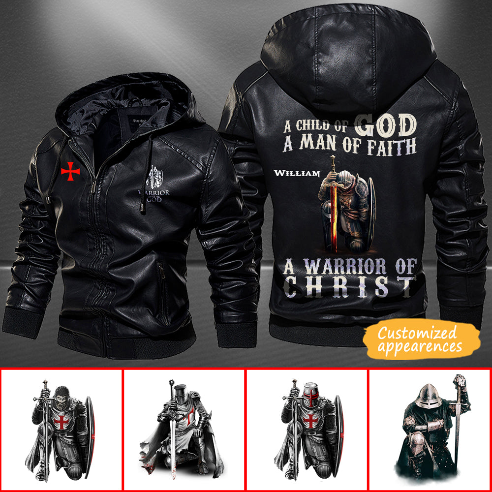 Christianartbag Leather Jacket, A Child Of God, A Man Of Fath, A Warrior Of Christ Personalized Leather Jacket, Warm Jacket, Winter Outer Wear, Gift for Him, CABJKL01061123. - Christian Art Bag