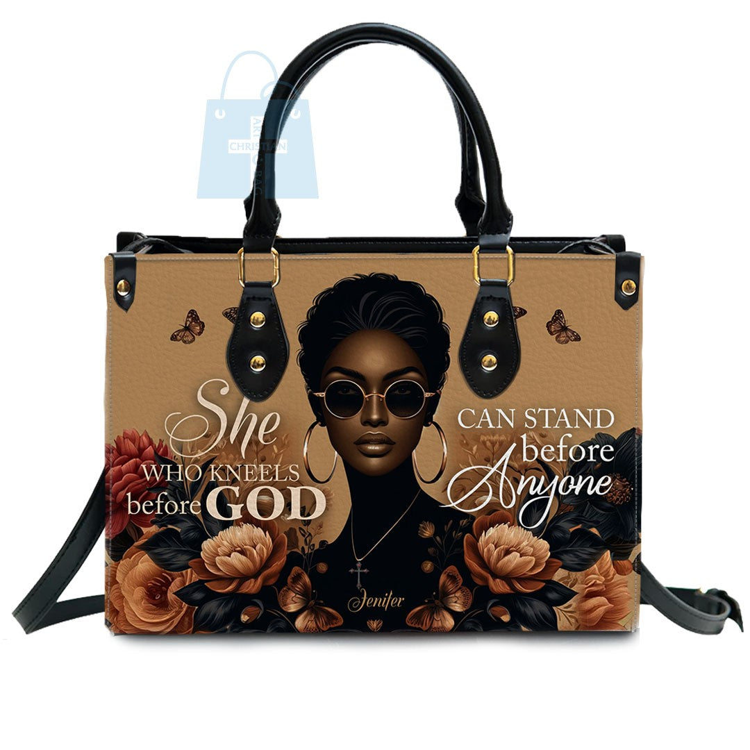 Divine Confidence Leather Tote - 'She Who Kneels' Customizable Handbag by CHRISTIANARTBAG CABLTHB02170424.