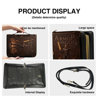 Personalized Bible Cover Armor of God | Custom Name Leather Bible Case with Handle | Christian Gift for Men Women | CHRISTIANARTBAG BLACK02060926