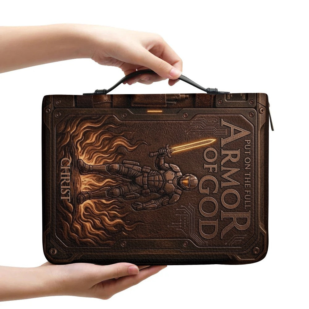 Personalized Bible Cover Armor of God | Custom Name Leather Bible Case with Handle | Christian Gift for Men Women | CHRISTIANARTBAG BLACK02060926
