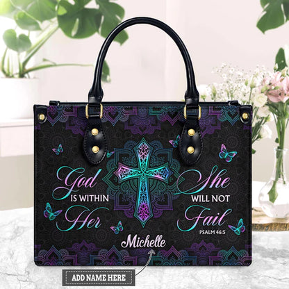 Christianartbag Handbags, God Is Within Her She Will Not Fail Psalm 46 5 Mandala Leather Handbag, Handbag Design, Personalized Leather Handbag, Gifts for Women, CABLTB0103123. - Christian Art Bag