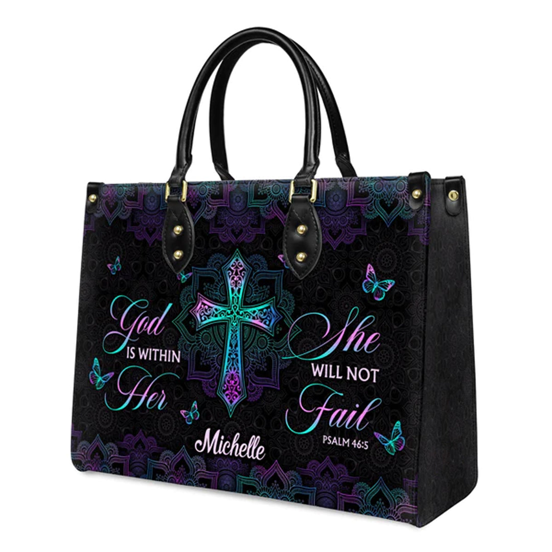 Christianartbag Handbags, God Is Within Her She Will Not Fail Psalm 46 5 Mandala Leather Handbag, Handbag Design, Personalized Leather Handbag, Gifts for Women, CABLTB0103123. - Christian Art Bag