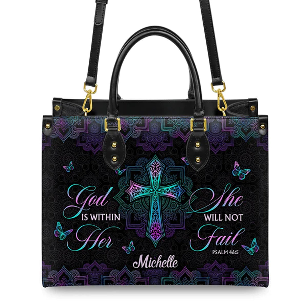 Christianartbag Handbags, God Is Within Her She Will Not Fail Psalm 46 5 Mandala Leather Handbag, Handbag Design, Personalized Leather Handbag, Gifts for Women, CABLTB0103123. - Christian Art Bag