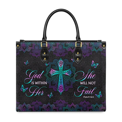 Christianartbag Handbags, God Is Within Her She Will Not Fail Psalm 46 5 Mandala Leather Handbag, Handbag Design, Personalized Leather Handbag, Gifts for Women, CABLTB0103123. - Christian Art Bag