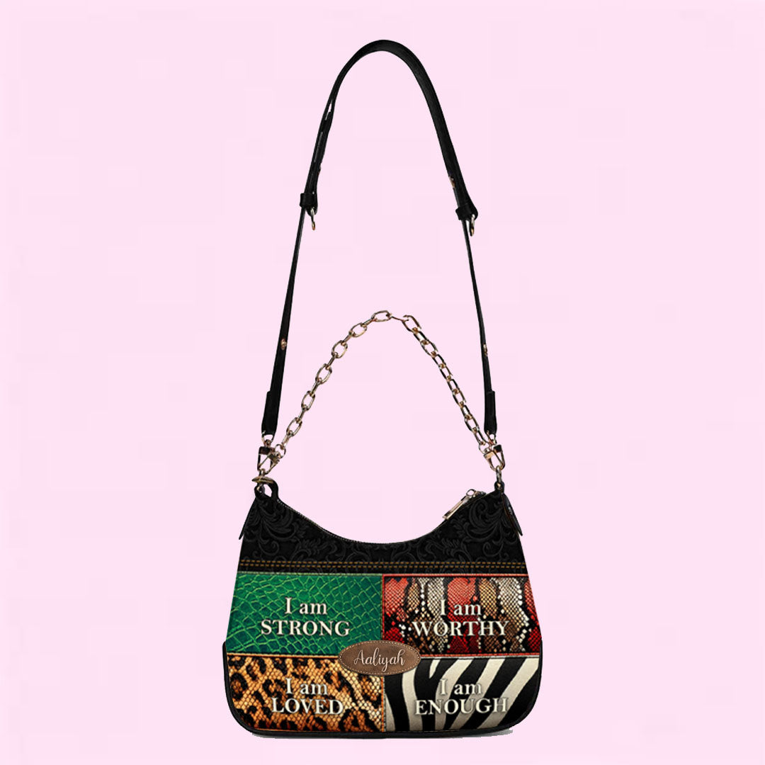 CHRISTIANARTBAG Crossbody Bag with Chain - Personalized Crossbody Bag with Chain - STRONG WORTHY LOVED ENOUGH - CABCBC01300524