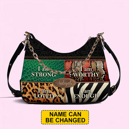 CHRISTIANARTBAG Crossbody Bag with Chain - Personalized Crossbody Bag with Chain - STRONG WORTHY LOVED ENOUGH - CABCBC01300524