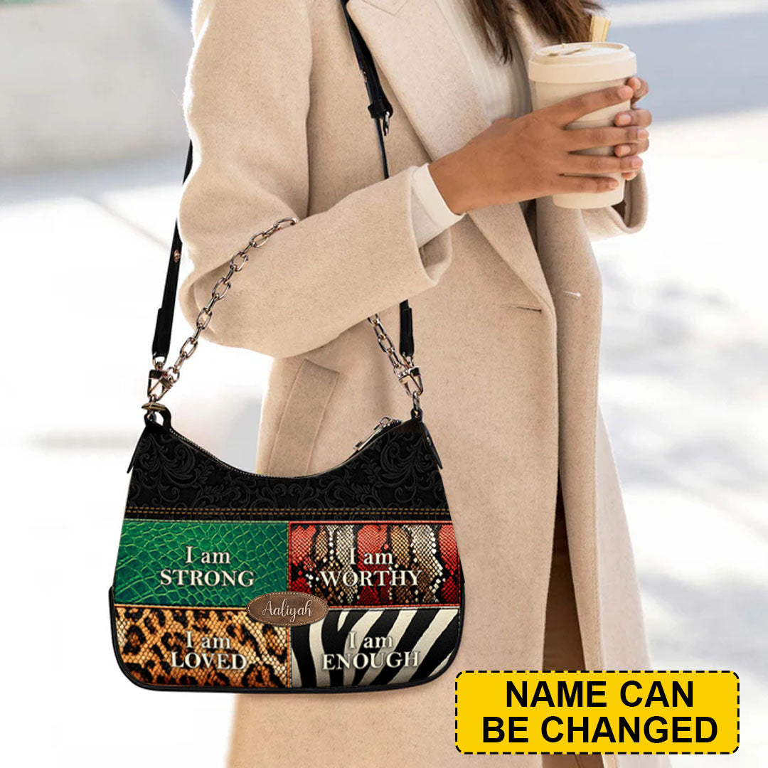 CHRISTIANARTBAG Crossbody Bag with Chain - Personalized Crossbody Bag with Chain - STRONG WORTHY LOVED ENOUGH - CABCBC01300524