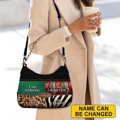 CHRISTIANARTBAG Crossbody Bag with Chain - Personalized Crossbody Bag with Chain - STRONG WORTHY LOVED ENOUGH - CABCBC01300524