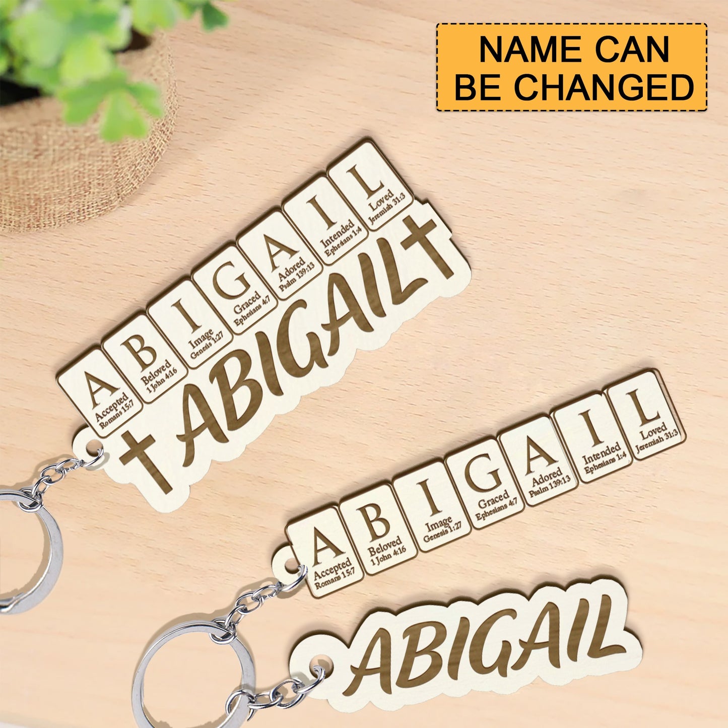 CHRISTIANARTBAG Personalized Christian Keychain - Uncover the sacred meaning of your name – Custom Name & Bible Verse Wood Gift