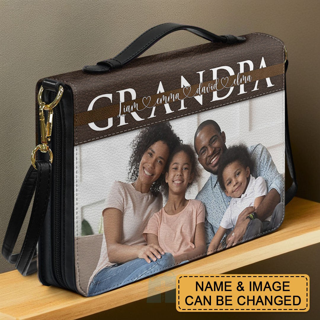 Personalized Bible Cover with Family Photo – Custom Name Christian Gift for Parents & Grandparents