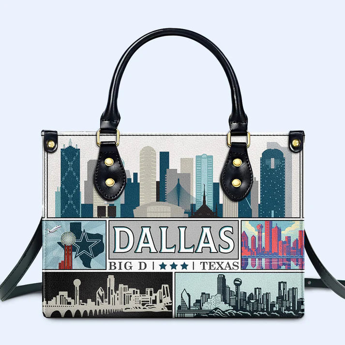 Dallas-Themed Premium Leather Handbag by CHRISTIANARTBAG – Iconic Cityscape Design - CABLTHB01010424.