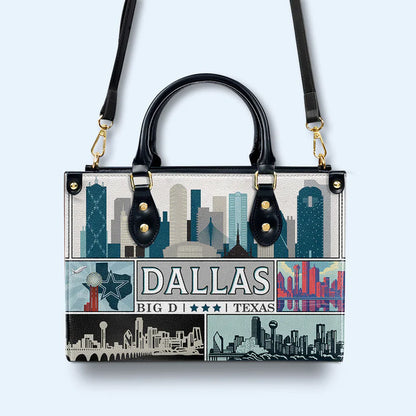 Dallas-Themed Premium Leather Handbag by CHRISTIANARTBAG – Iconic Cityscape Design - CABLTHB01010424.