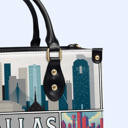 Dallas-Themed Premium Leather Handbag by CHRISTIANARTBAG – Iconic Cityscape Design - CABLTHB01010424.