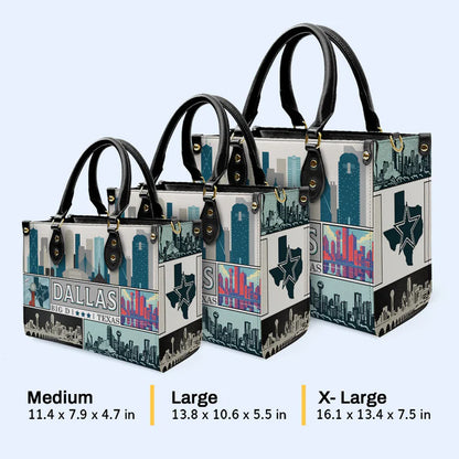 Dallas-Themed Premium Leather Handbag by CHRISTIANARTBAG – Iconic Cityscape Design - CABLTHB01010424.