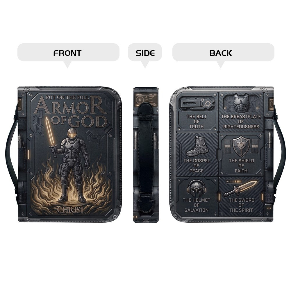 Personalized Bible Cover Armor of God | Custom Name Leather Bible Case with Handle | Christian Gift for Men Women | CHRISTIANARTBAG BLACK02060926
