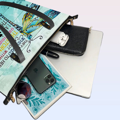 Personalized Leather Tote Bag with Bible Verses – I Am The Storm - Dragonfly | CHRISTIANARTBAG Leather TOTE Bag