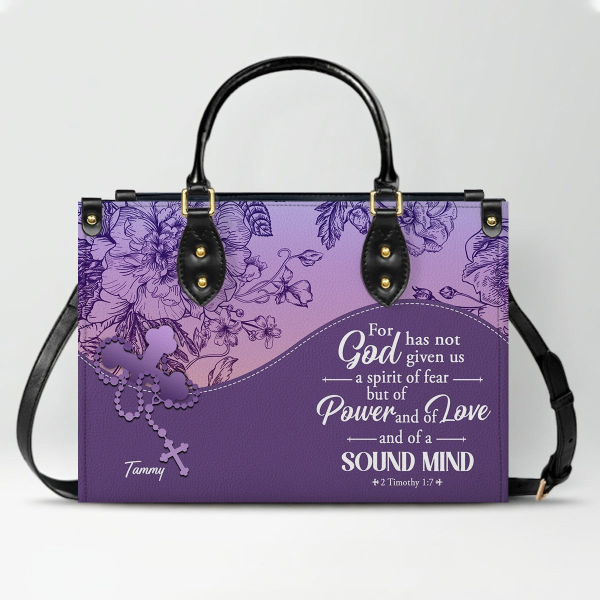 Sapphire Blue Personalized Leather Handbag – Christian Handbag with Bible Verses | Elegant Faith-Inspired Tote