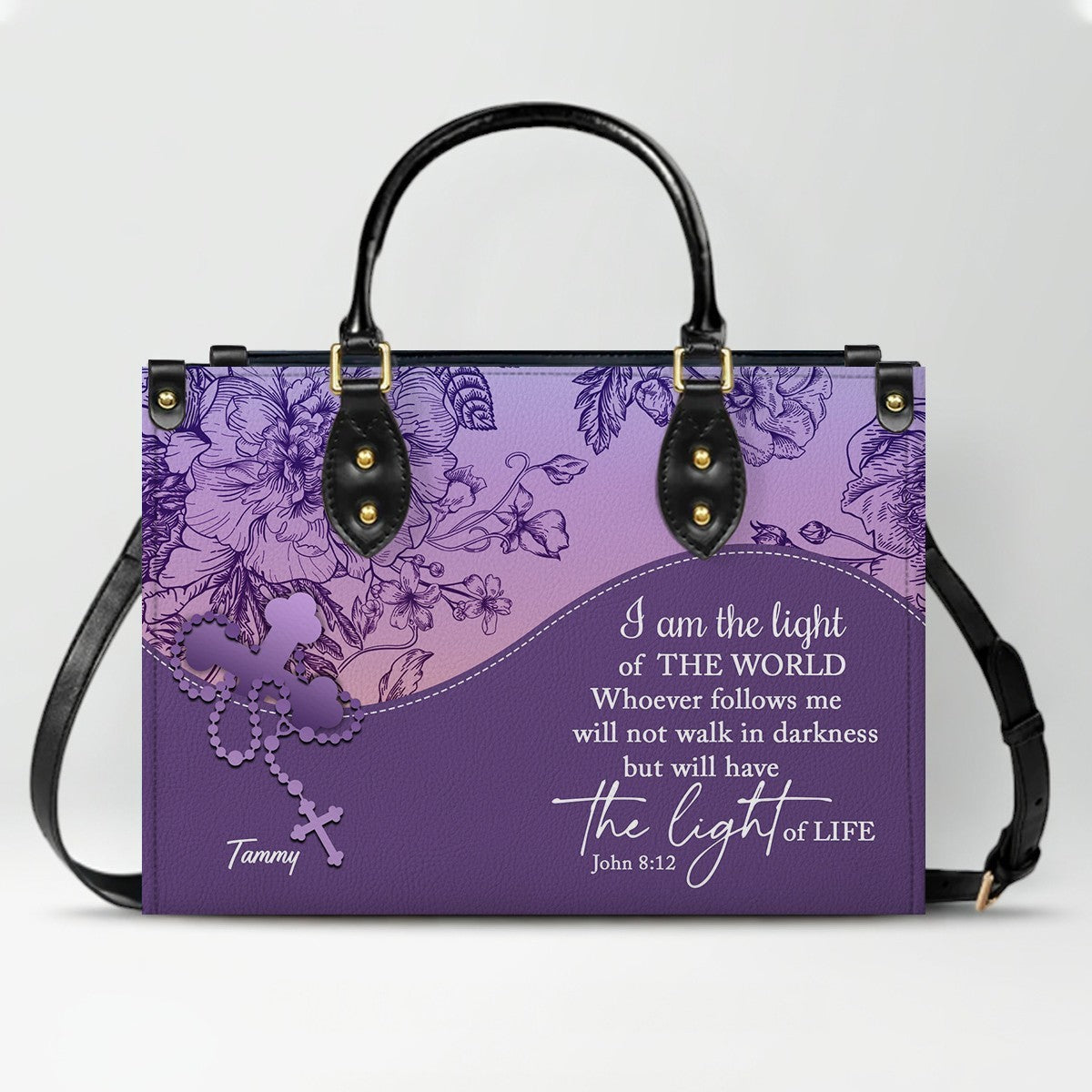 Sapphire Blue Personalized Leather Handbag – Christian Handbag with Bible Verses | Elegant Faith-Inspired Tote