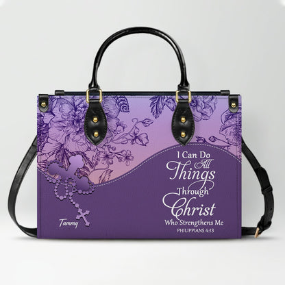 Sapphire Blue Personalized Leather Handbag – Christian Handbag with Bible Verses | Elegant Faith-Inspired Tote