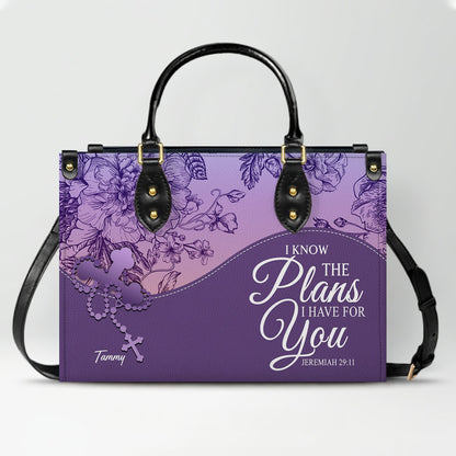 Sapphire Blue Personalized Leather Handbag – Christian Handbag with Bible Verses | Elegant Faith-Inspired Tote