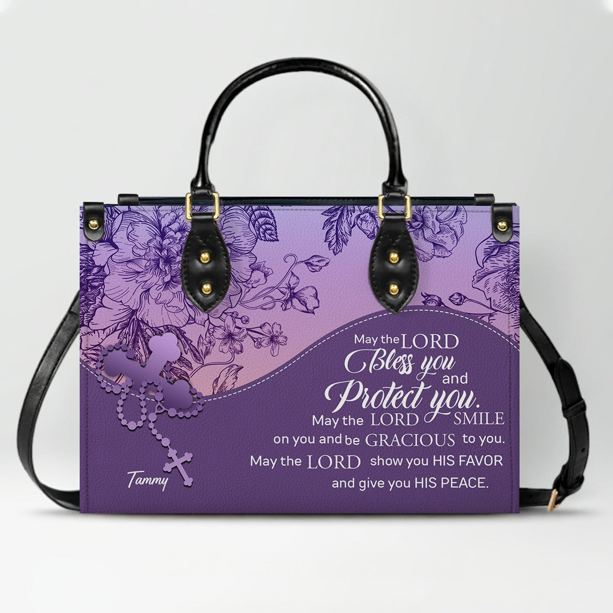 Sapphire Blue Personalized Leather Handbag – Christian Handbag with Bible Verses | Elegant Faith-Inspired Tote