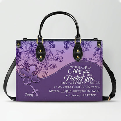Sapphire Blue Personalized Leather Handbag – Christian Handbag with Bible Verses | Elegant Faith-Inspired Tote
