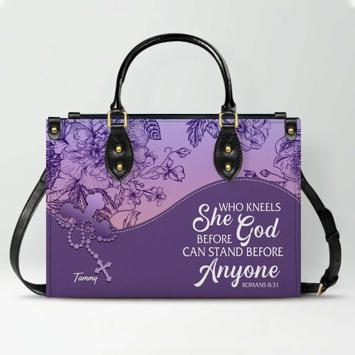 Sapphire Blue Personalized Leather Handbag – Christian Handbag with Bible Verses | Elegant Faith-Inspired Tote