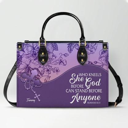 Sapphire Blue Personalized Leather Handbag – Christian Handbag with Bible Verses | Elegant Faith-Inspired Tote