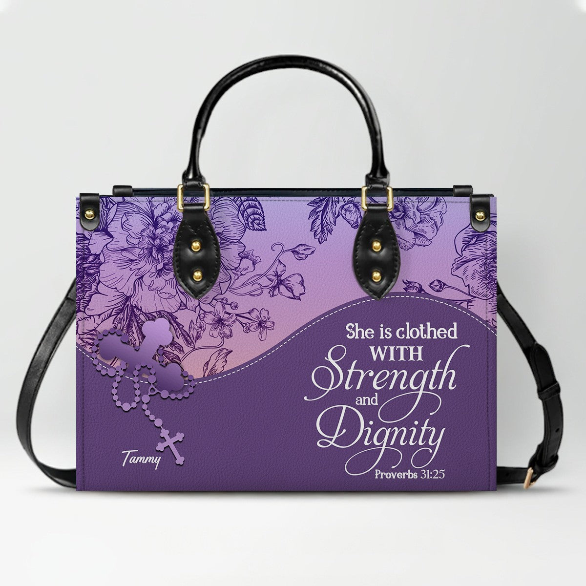 Sapphire Blue Personalized Leather Handbag – Christian Handbag with Bible Verses | Elegant Faith-Inspired Tote
