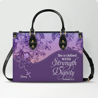Sapphire Blue Personalized Leather Handbag – Christian Handbag with Bible Verses | Elegant Faith-Inspired Tote