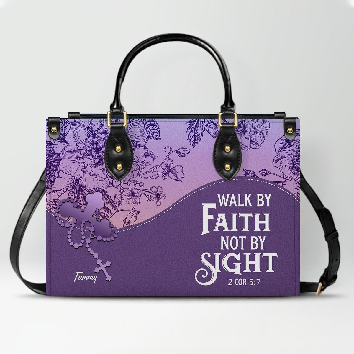 Sapphire Blue Personalized Leather Handbag – Christian Handbag with Bible Verses | Elegant Faith-Inspired Tote