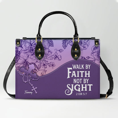 Sapphire Blue Personalized Leather Handbag – Christian Handbag with Bible Verses | Elegant Faith-Inspired Tote