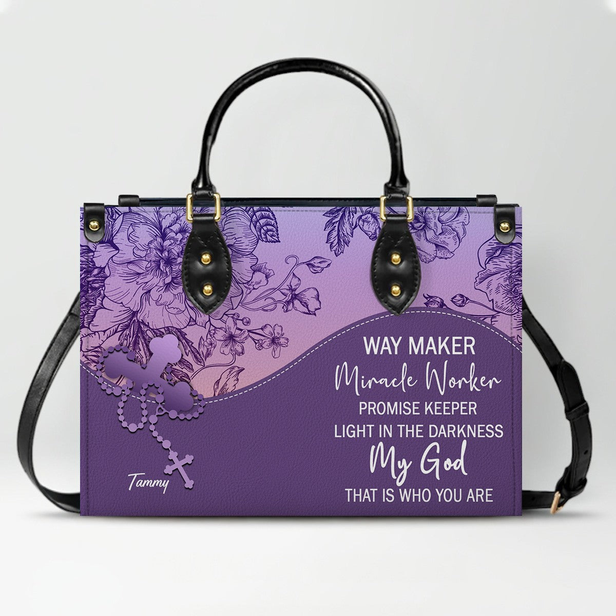 Sapphire Blue Personalized Leather Handbag – Christian Handbag with Bible Verses | Elegant Faith-Inspired Tote