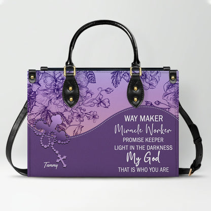 Sapphire Blue Personalized Leather Handbag – Christian Handbag with Bible Verses | Elegant Faith-Inspired Tote
