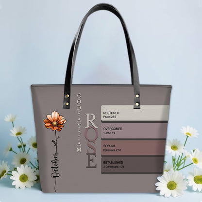 SET - Personalized Leather Tote Bag with Bible Verses – Uncover the sacred meaning of your name – Custom Faith-Inspired Handbag | CHRISTIANARTBAG Leather TOTE Bag