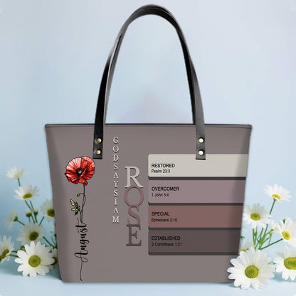 SET - Personalized Leather Tote Bag with Bible Verses – Uncover the sacred meaning of your name – Custom Faith-Inspired Handbag | CHRISTIANARTBAG Leather TOTE Bag