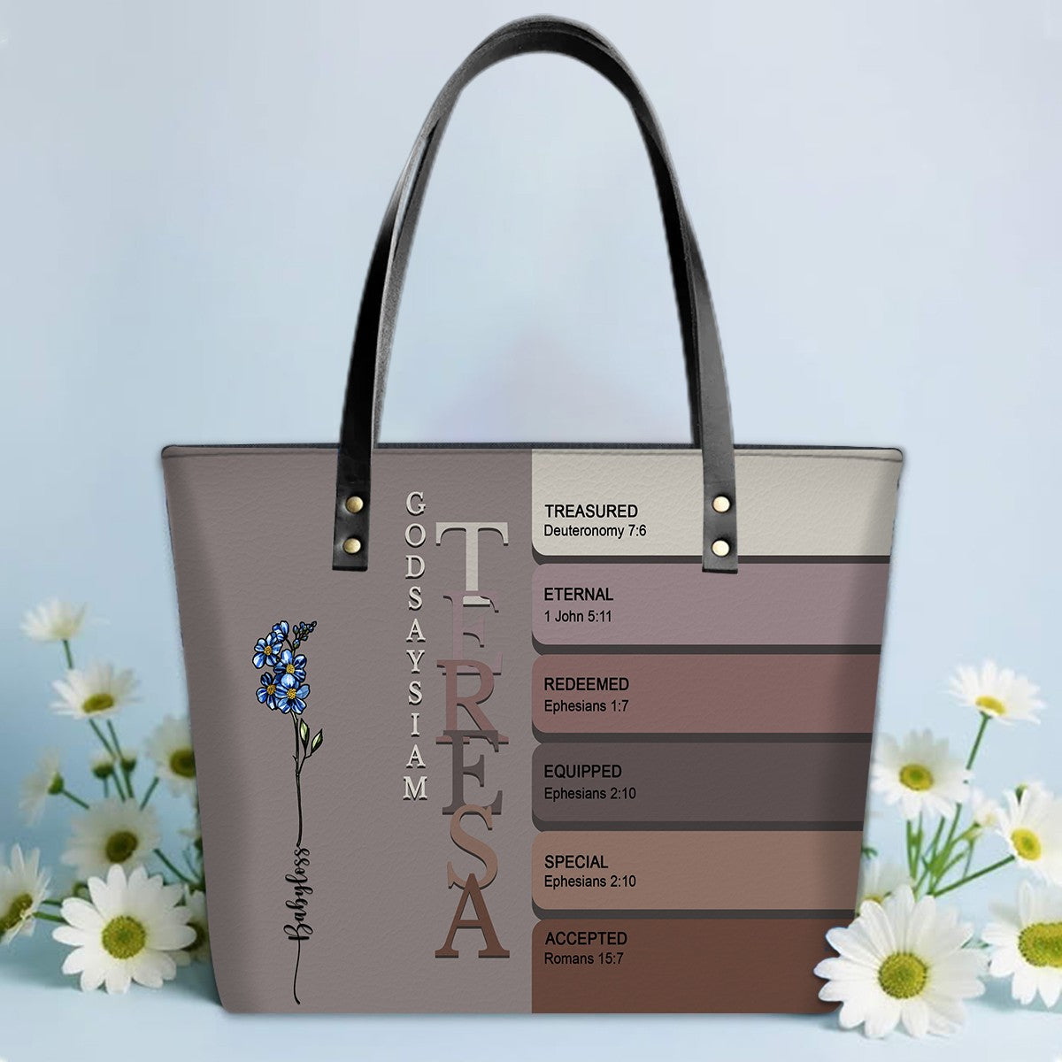 SET - Personalized Leather Tote Bag with Bible Verses – Uncover the sacred meaning of your name – Custom Faith-Inspired Handbag | CHRISTIANARTBAG Leather TOTE Bag