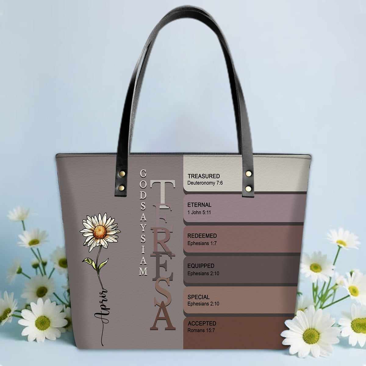 SET - Personalized Leather Tote Bag with Bible Verses – Uncover the sacred meaning of your name – Custom Faith-Inspired Handbag | CHRISTIANARTBAG Leather TOTE Bag