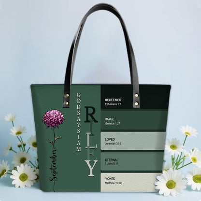 SET - Personalized Leather Tote Bag with Bible Verses – Uncover the sacred meaning of your name – Custom Faith-Inspired Handbag | CHRISTIANARTBAG Leather TOTE Bag